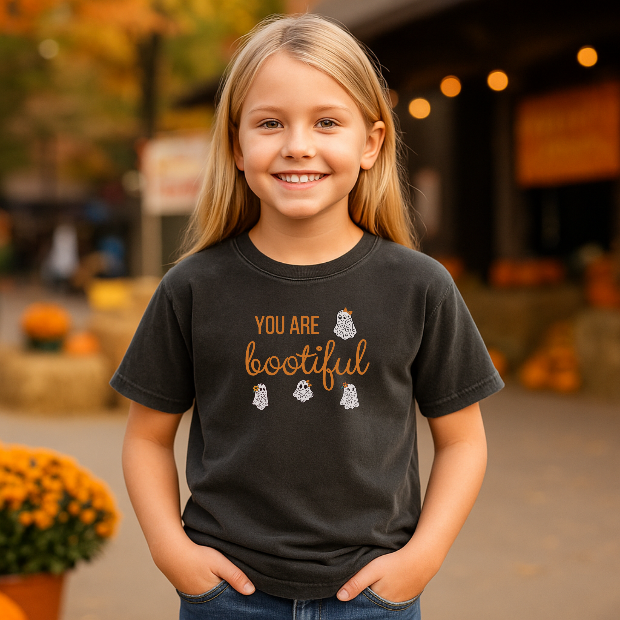 “You Are Bootiful” Halloween Ghost Youth T-Shirt – Cute Fall Graphic Tee for Kids